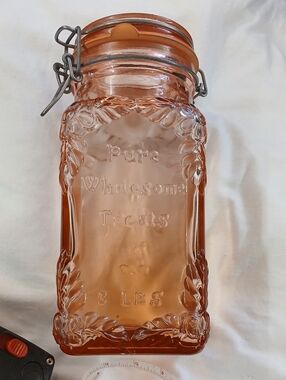 Glass Pantry Storage Jar - Pink Amber Clamp Lid
